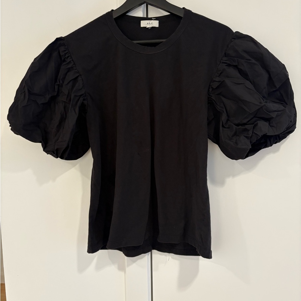 A.L.C. Black Ruched Puff Sleeve Blouse
